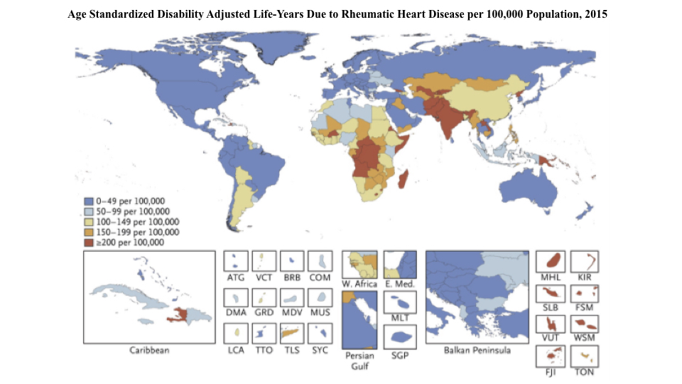 Age Standardized Disability Adjusted Life-Years Due to Rheumatic Heart Disease per 100,000 Population, 2015