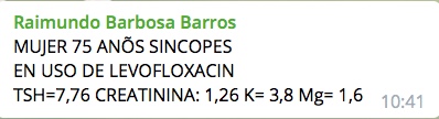 Mujer de 75 años en tratamiento con levofloxacina que presenta episodios sincopales  por QTL secundario y mejora con sulfato de Mg