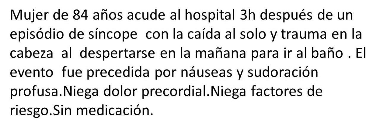 Mujer de 84 años que presenta episodio sincopal y caída por SCACEST sin angor